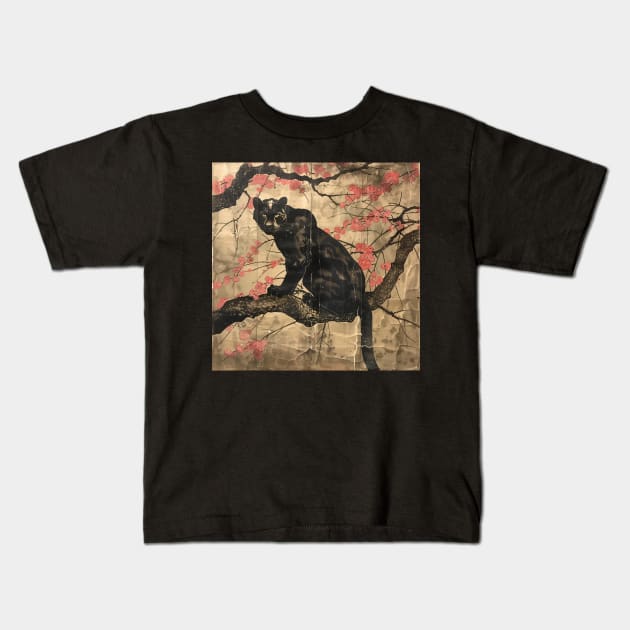 BLACK PANTHER WOODBLOCK PRINT. Kids T-Shirt by SHAKIR GAUTAMA 